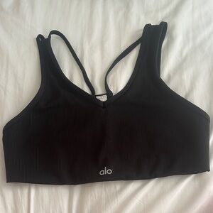ALO Yoga Black Ribbed Strappy Sports Bra